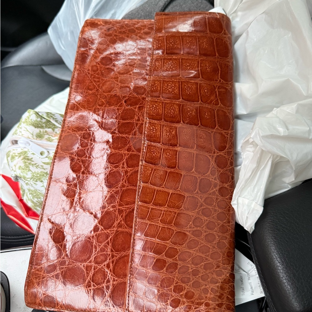 Crocodile Embossed Brown Clutch